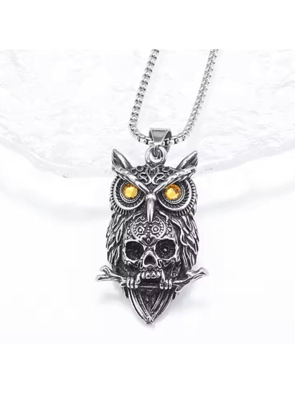 Large Owl Two Tone Heavy Pendant and Necklace #1431